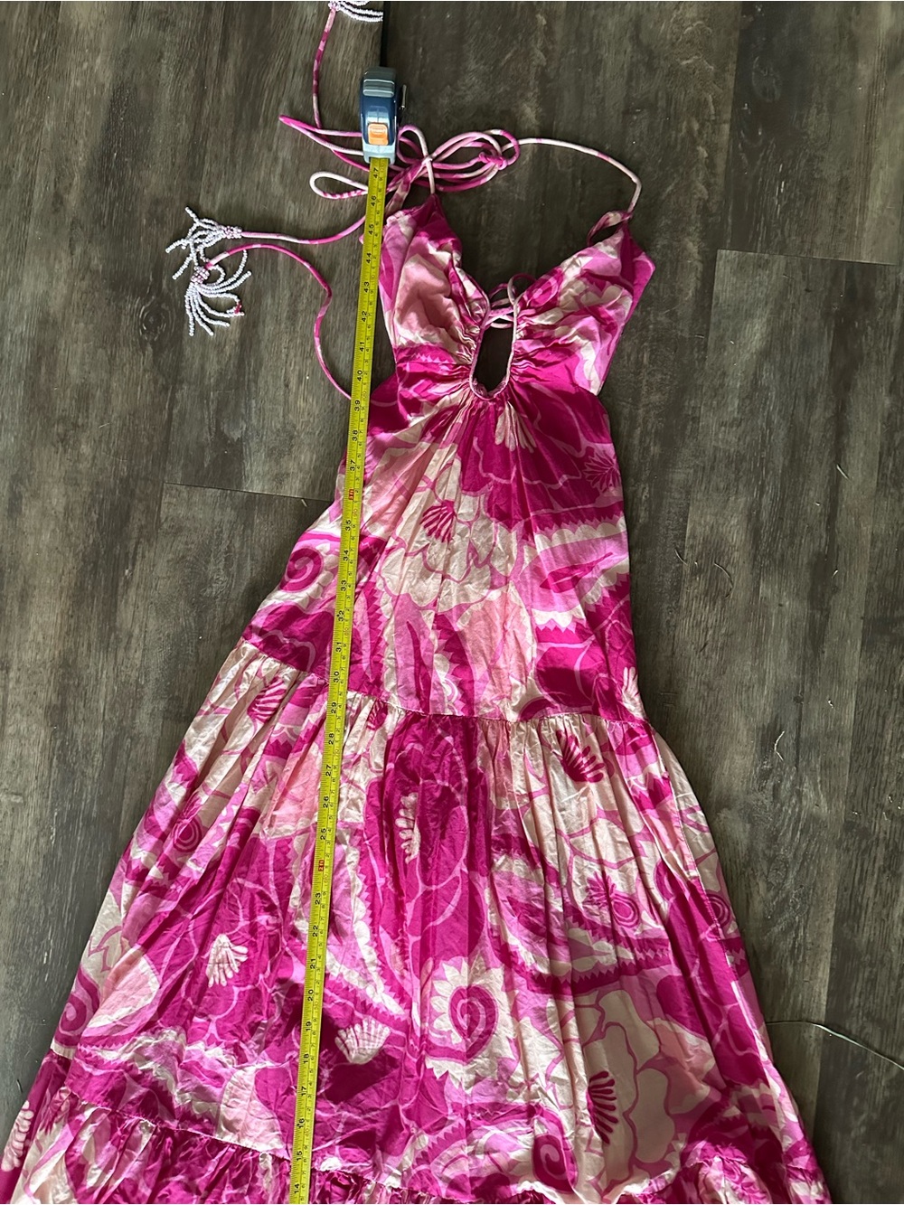 FARM Rio Pink Floral Halter Maxi Dress with Keyhole